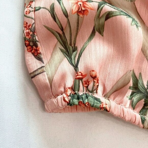 JOHANNA ORTIZ X H&M PINK FLORAL SATIN TIE-FRONT RUFFLE SLEEVELESS TOP - M - Picture 9 of 10